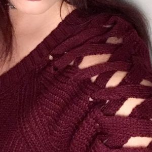Criss Cross Shoulder Burgundy Sweater